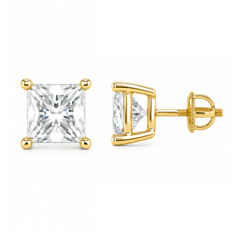 Viona Princess Cut Solitaire Stud Earrings By Diamondiary