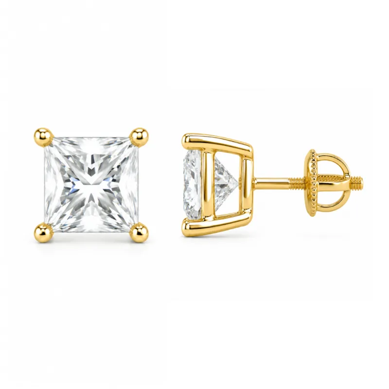 Viona Princess Cut Solitaire Stud Earrings By Diamondiary