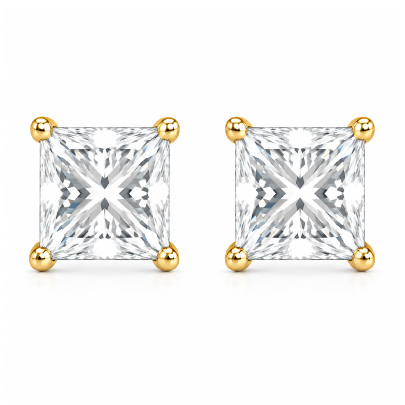 Viona Princess Cut Solitaire Stud Earrings By Diamondiary