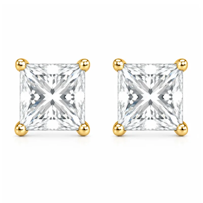 Viona Princess Cut Solitaire Stud Earrings By Diamondiary