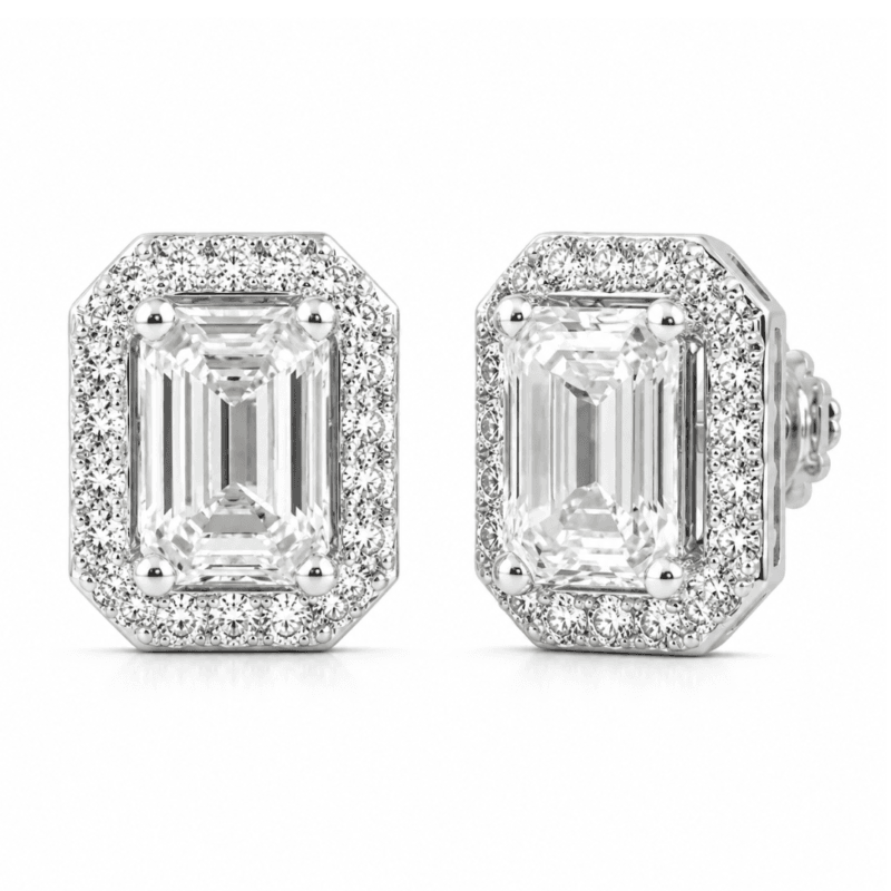 Andrea Emerald Cut Solitaire Diamond Earrings By Diamondiary