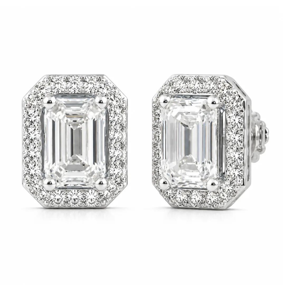 Andrea Emerald Cut Solitaire Diamond Earrings By Diamondiary