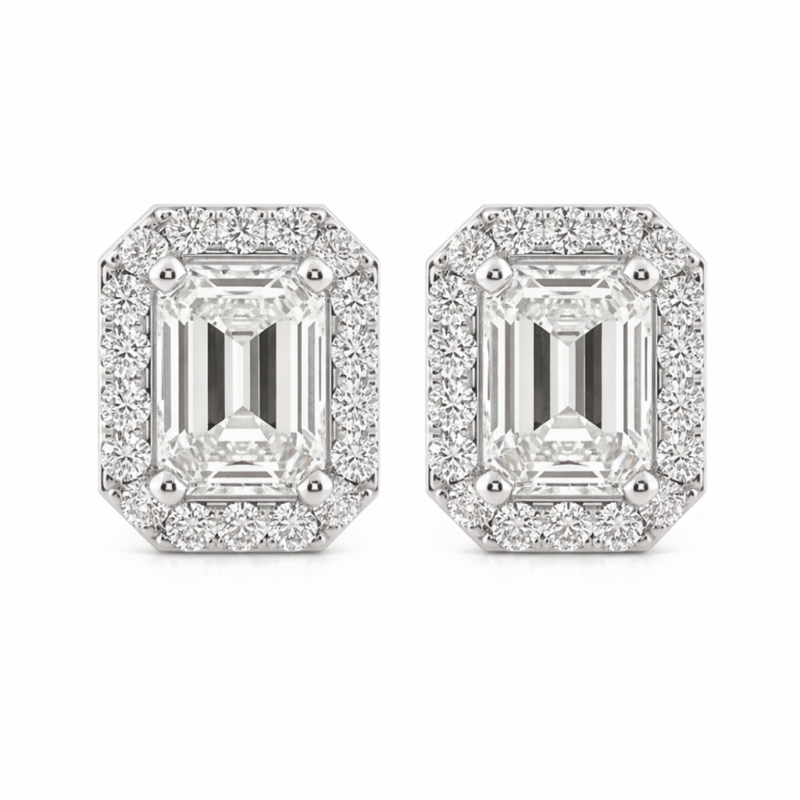 Andrea Emerald Cut Solitaire Diamond Earrings By Diamondiary