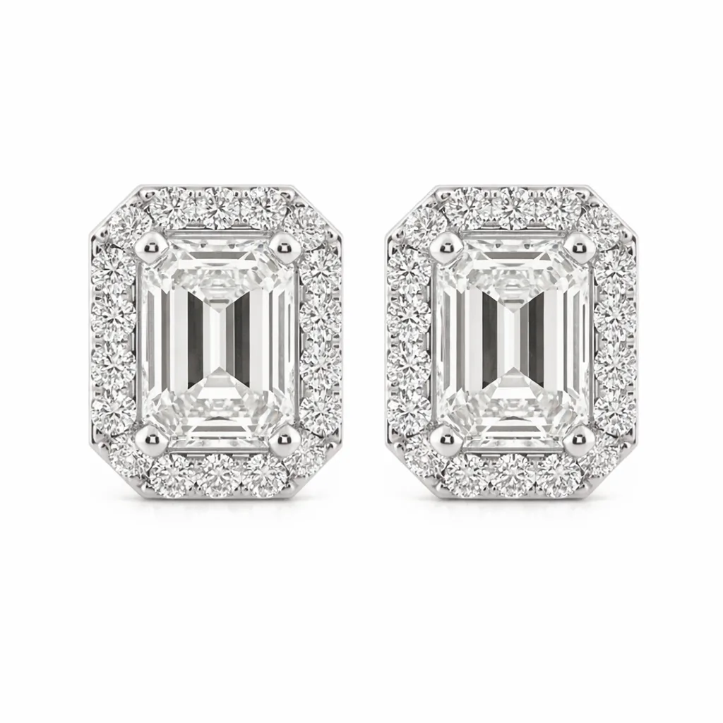 Andrea Emerald Cut Solitaire Diamond Earrings By Diamondiary Andrea Emerald Cut Solitaire Diamond Earrings By Diamondiary